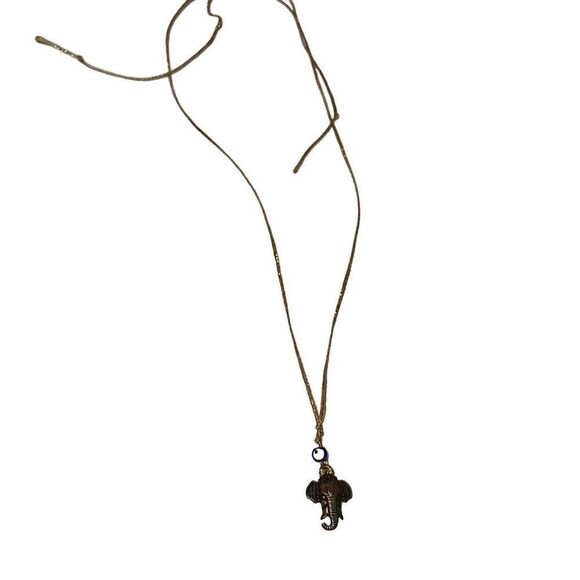 "New" Bronze Elephant Head Pendant Gold-tone Braided Cord Necklace Unisex OS - Picture 5 of 5